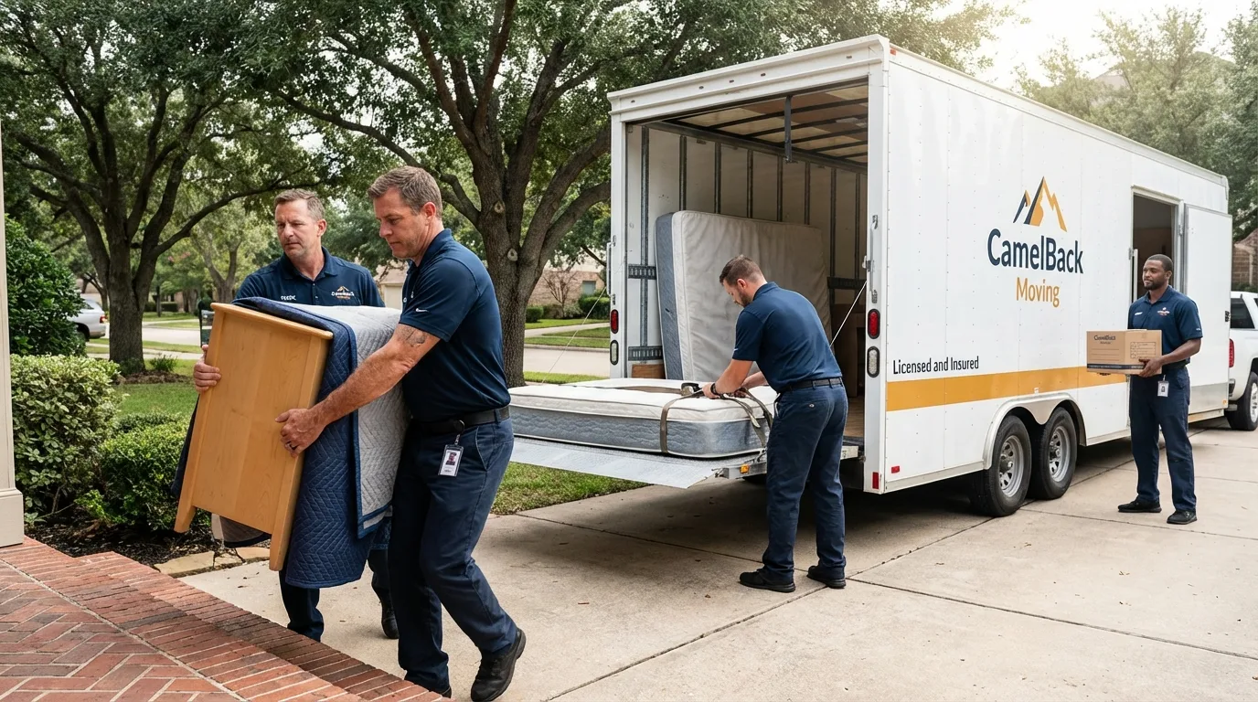 Crew loading residential truck for cross-state move from Carver, MN